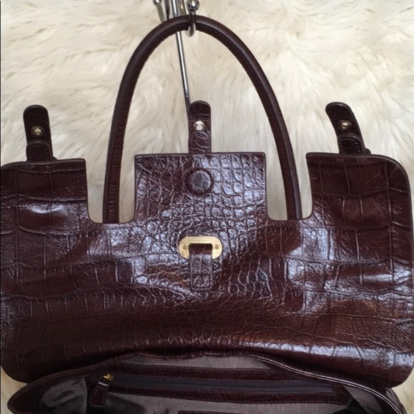 NEW BADGLEY MISCHKA SATCHEL BROWN CROC EMBOSSED LEATHER TOTE SHOULDER HANDBAG - Picture 3 of 12